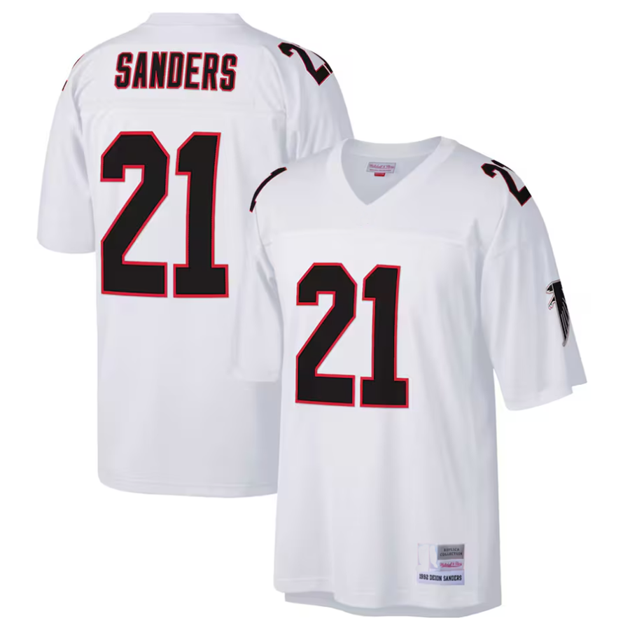 A.Falcons #21 Deion Sanders Player White Mitchell & Ness Big & Tall 1992 Retired Player BALCE Stitched Jerseys