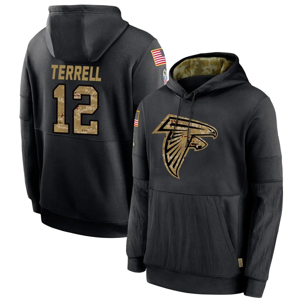 A.Falcons #12 Avieon Terrell Player Black Salute to Service Limited Black Hoodie BALCE Stitched Jerseys
