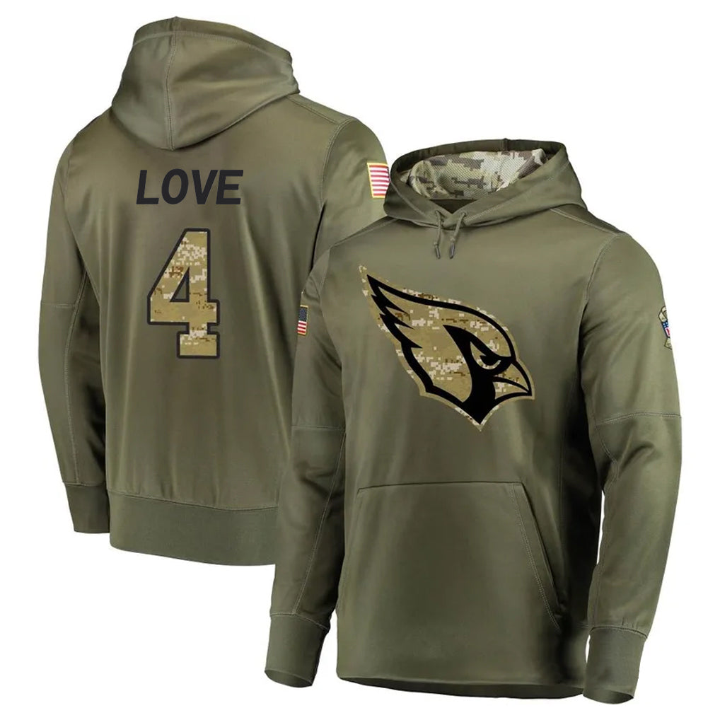 A.Cardinals #4 Jeremiyah Love Player Olive Salute to Service Limited Hoodies BALCE Stitched Jerseys
