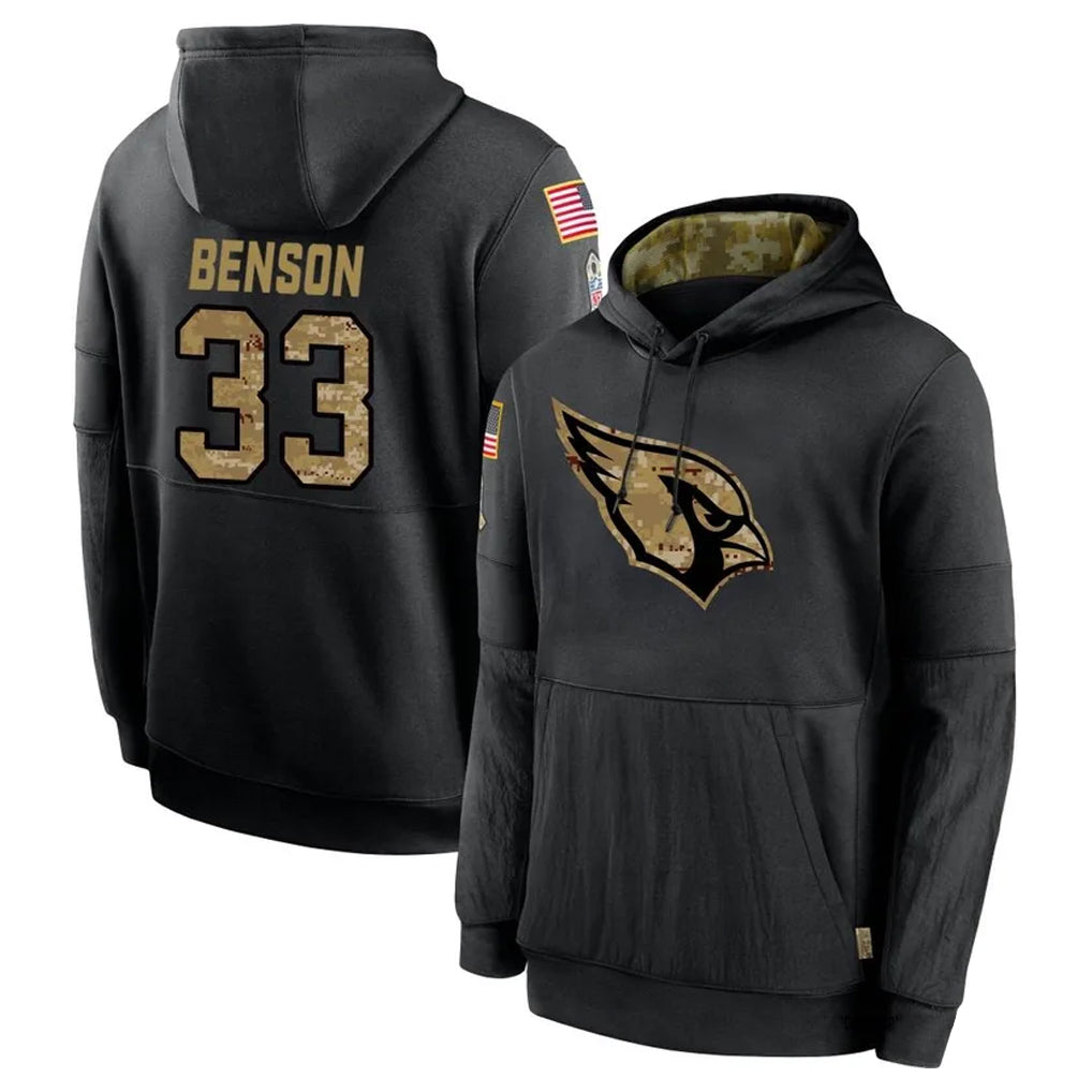 A.Cardinals #33 Trey Benson Player Black Salute to Service Hoodies BALCE Stitched Jerseys