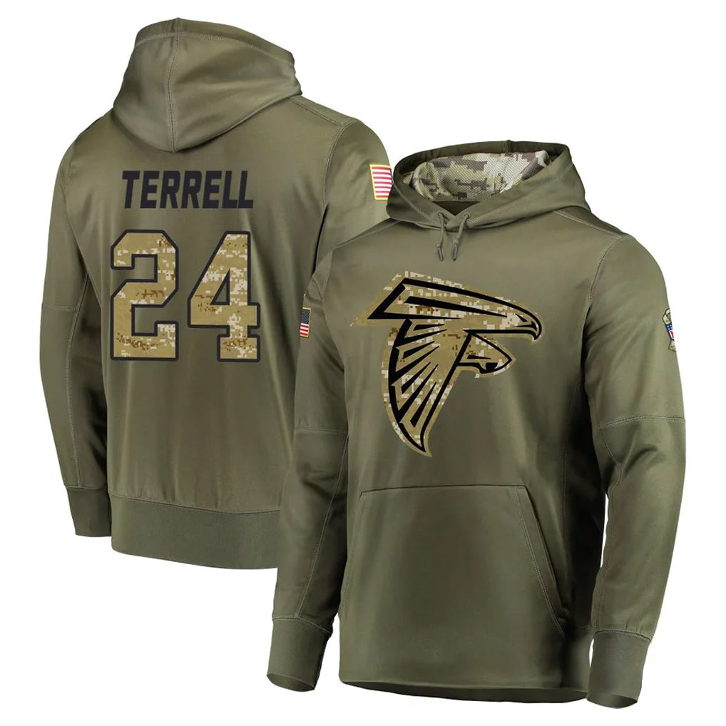 A.Falcons #24 A.J. Terrell Jr. Player Olive Salute to Service Club Fleece Hoodie BALCE Stitched Jerseys
