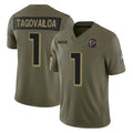 A.Falcons #1 Tua Tagovailoa Player Olive Salute To Service Limited Home Game BALCE Stitched Jerseys