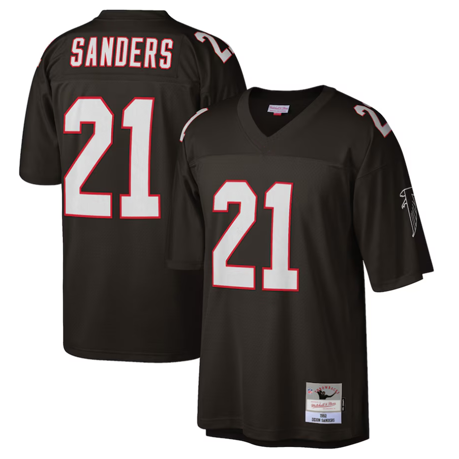A.Falcons #21 Deion Sanders Mitchell & Ness Black 1992 Retired Player Replica BALCE Stitched Jerseys