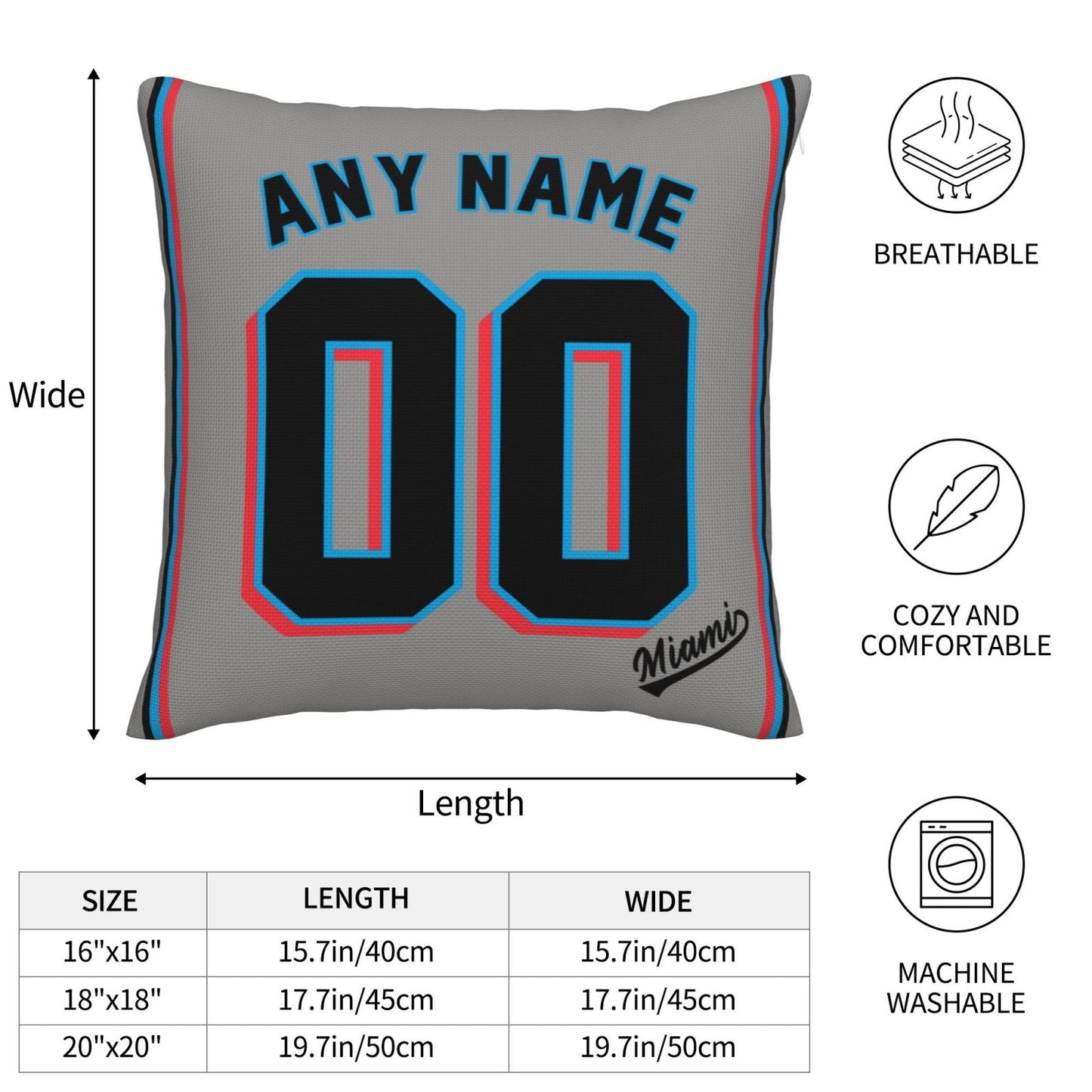 Custom Miami Marlins Pillow Decorative Throw Pillow Case - Print Personalized Football Team Fans Name & Number Birthday Gift Football Pillows
