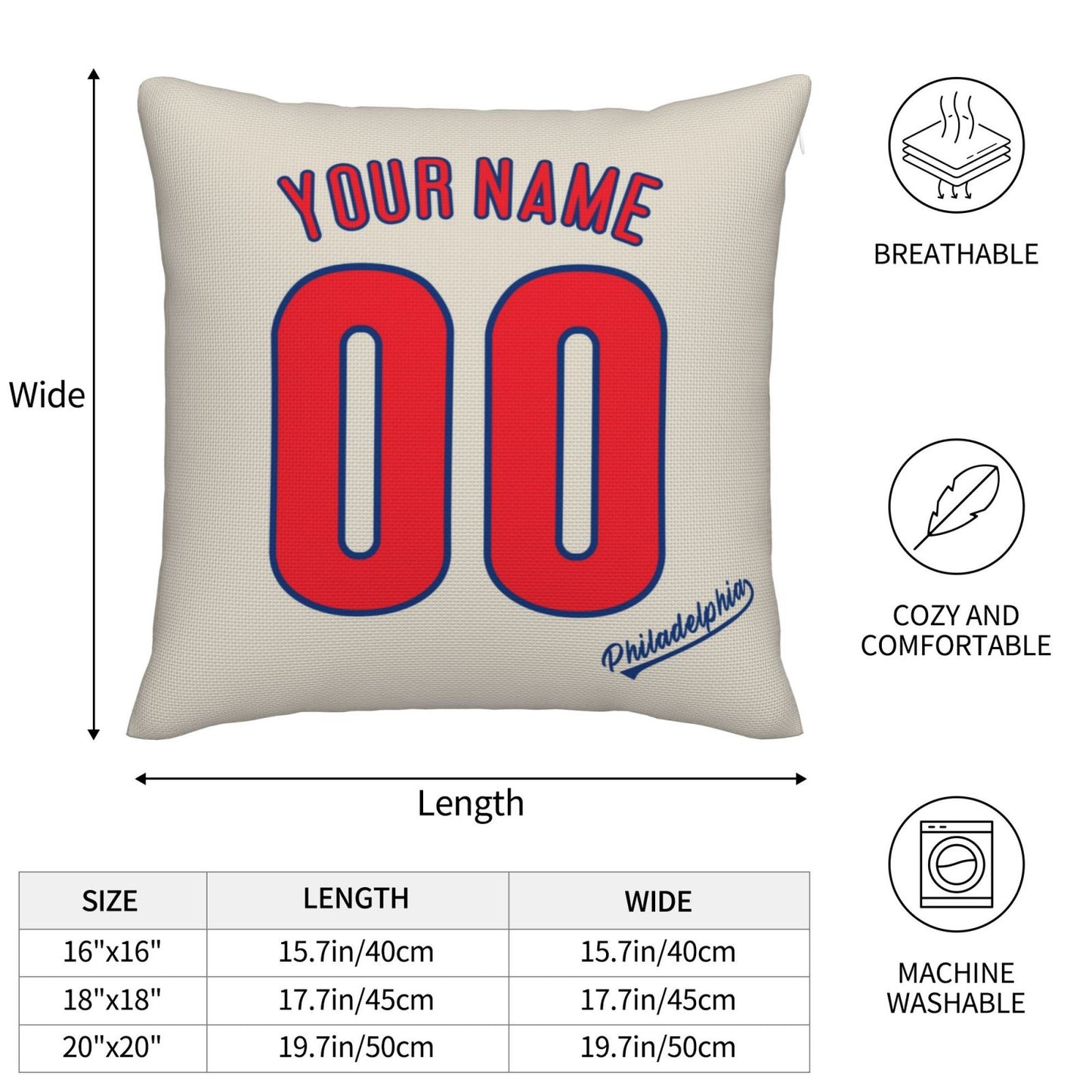 Custom Philadelphia Phillies Pillow Decorative Throw Pillow Case - Print Personalized Football Team Fans Name & Number Birthday Gift Football Pillows