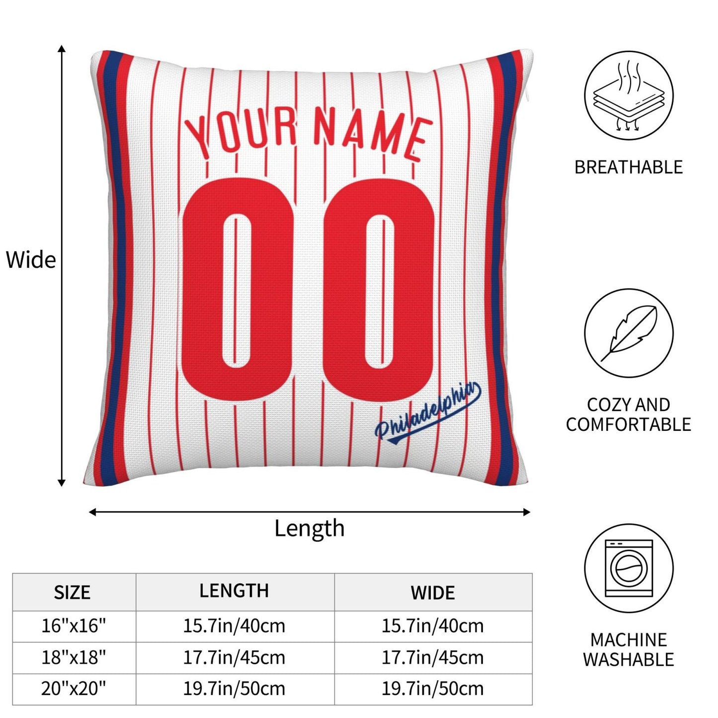 Custom Philadelphia Phillies Pillow Decorative Throw Pillow Case - Print Personalized Football Team Fans Name & Number Birthday Gift Football Pillows