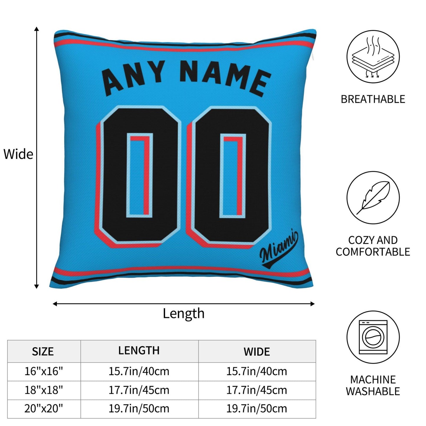 Custom Miami Marlins Pillow Decorative Throw Pillow Case - Print Personalized Football Team Fans Name & Number Birthday Gift Football Pillows