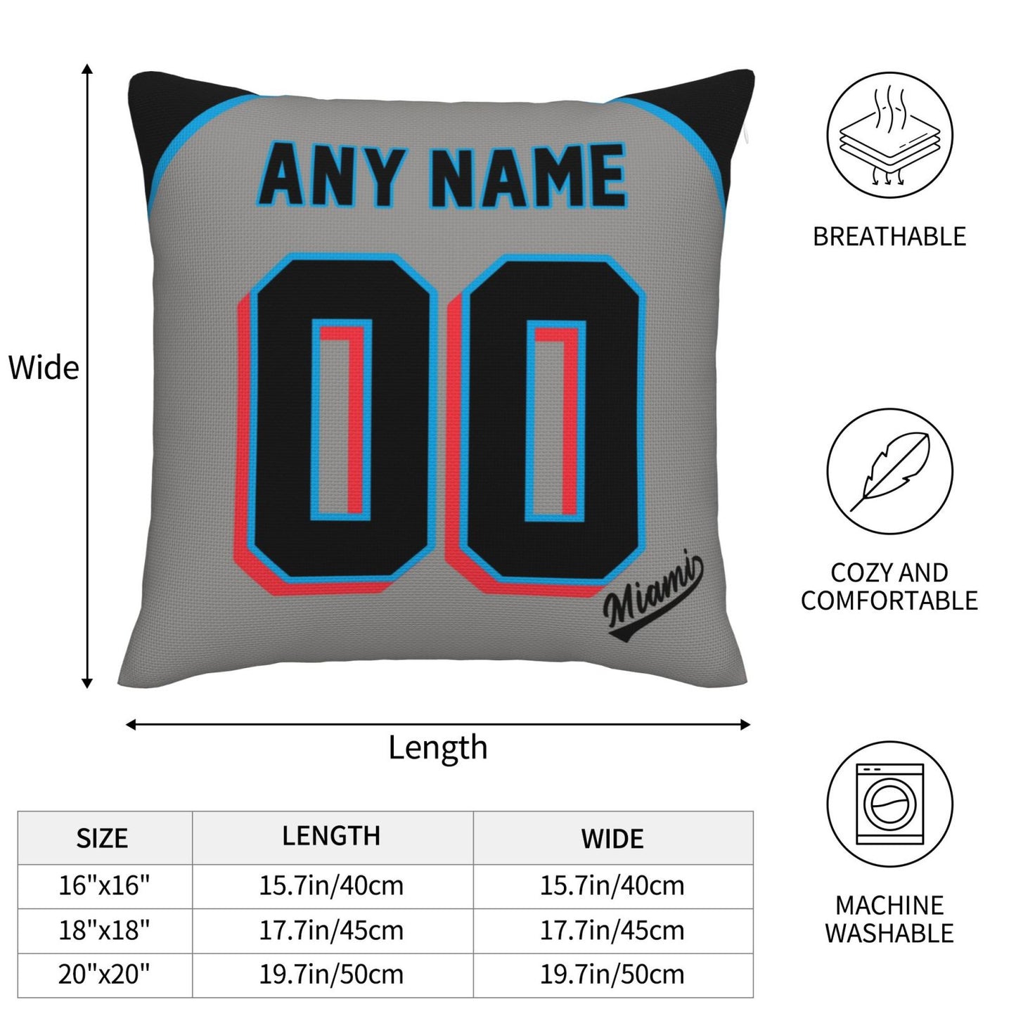 Custom Miami Marlins Pillow Decorative Throw Pillow Case - Print Personalized Football Team Fans Name & Number Birthday Gift Football Pillows