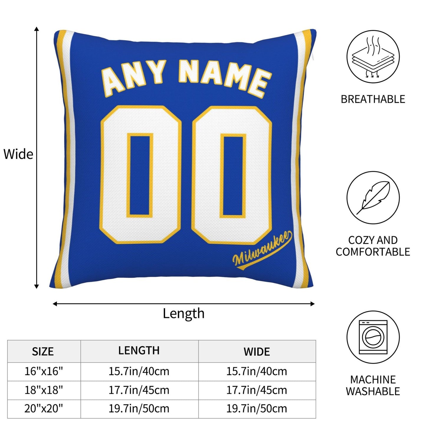 Custom Milwaukee Brewers Pillow Decorative Throw Pillow Case - Print Personalized Football Team Fans Name & Number Birthday Gift Football Pillows