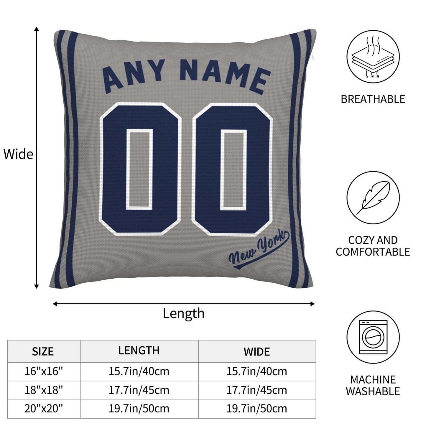 Custom New York Yankees Pillow Decorative Throw Pillow Case - Print Personalized Football Team Fans Name & Number Birthday Gift Football Pillows