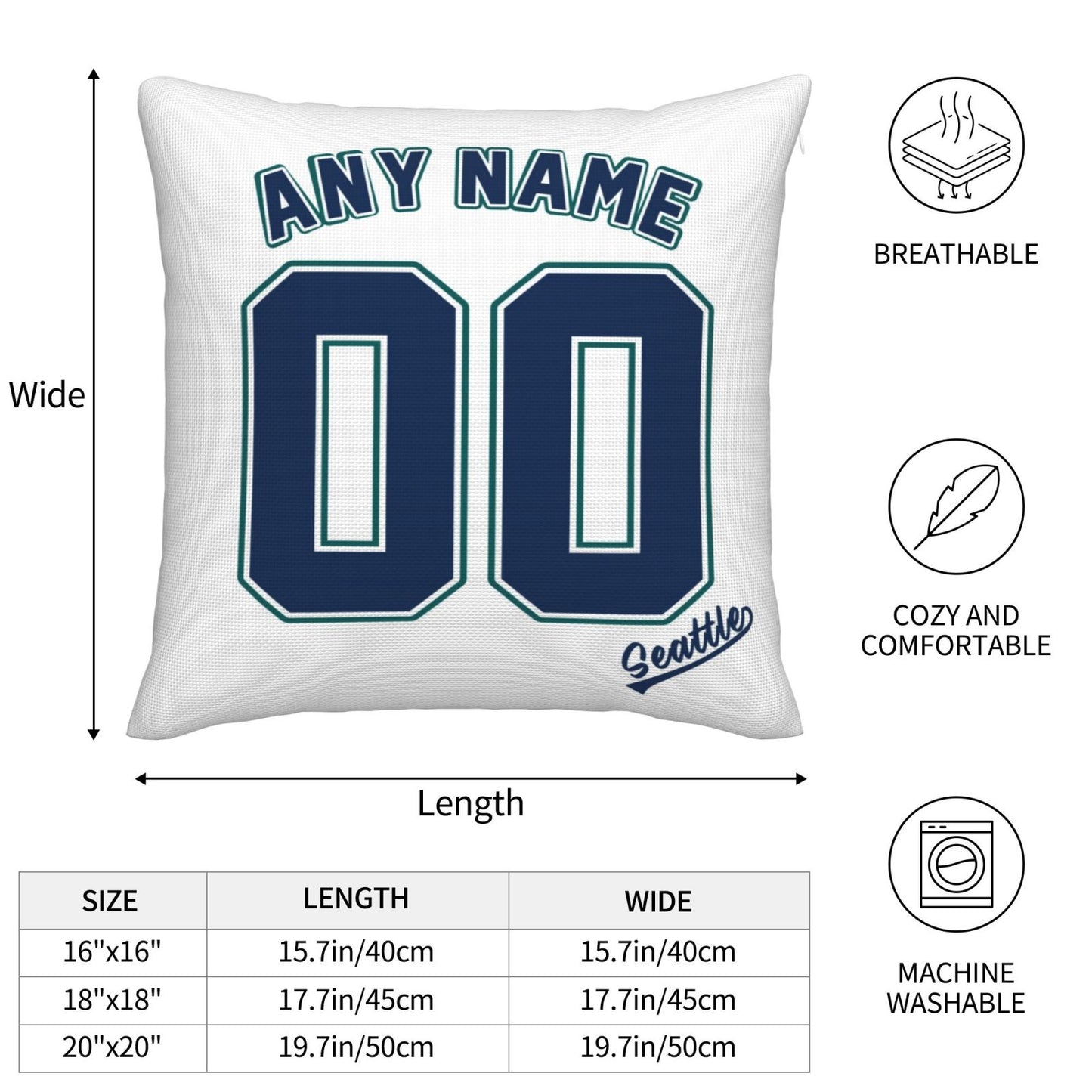 Custom Seattle Mariners Pillow Decorative Throw Pillow Case - Print Personalized Football Team Fans Name & Number Birthday Gift Football Pillows