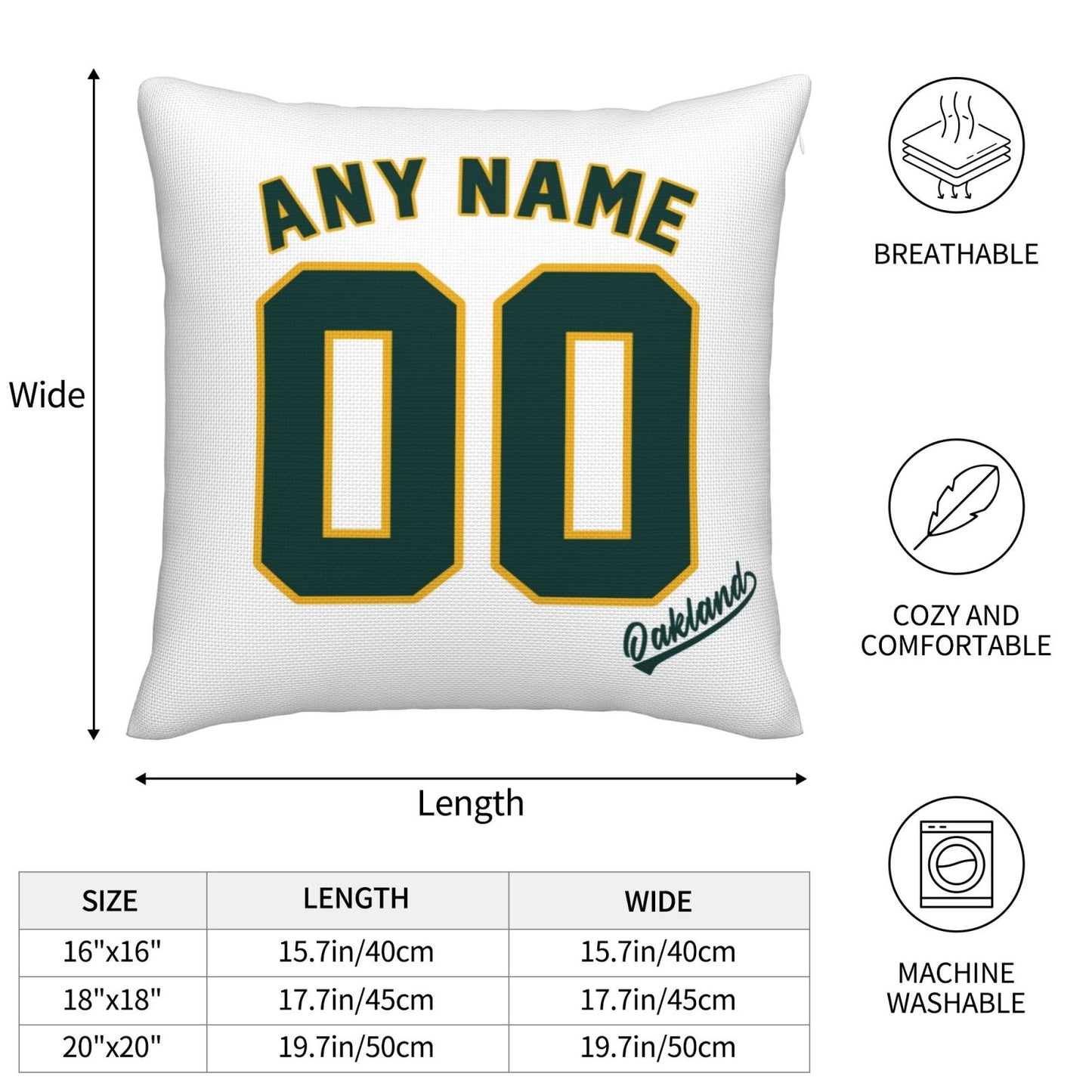 Custom Oakland Athletics Pillow Decorative Throw Pillow Case - Print Personalized Football Team Fans Name & Number Birthday Gift Football Pillows