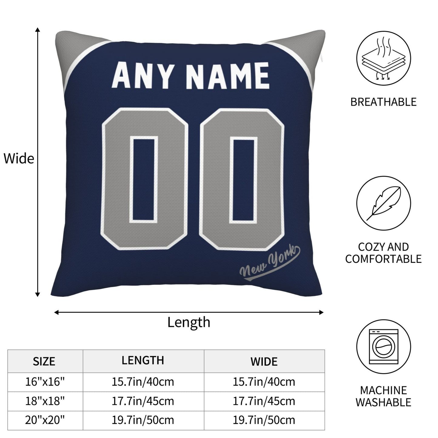 Custom New York Yankees Pillow Decorative Throw Pillow Case - Print Personalized Football Team Fans Name & Number Birthday Gift Football Pillows
