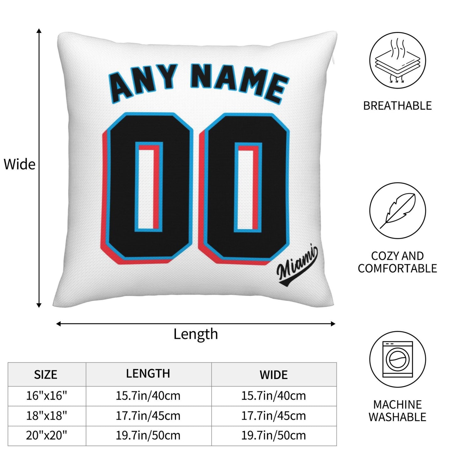 Custom Miami Marlins Pillow Decorative Throw Pillow Case - Print Personalized Football Team Fans Name & Number Birthday Gift Football Pillows