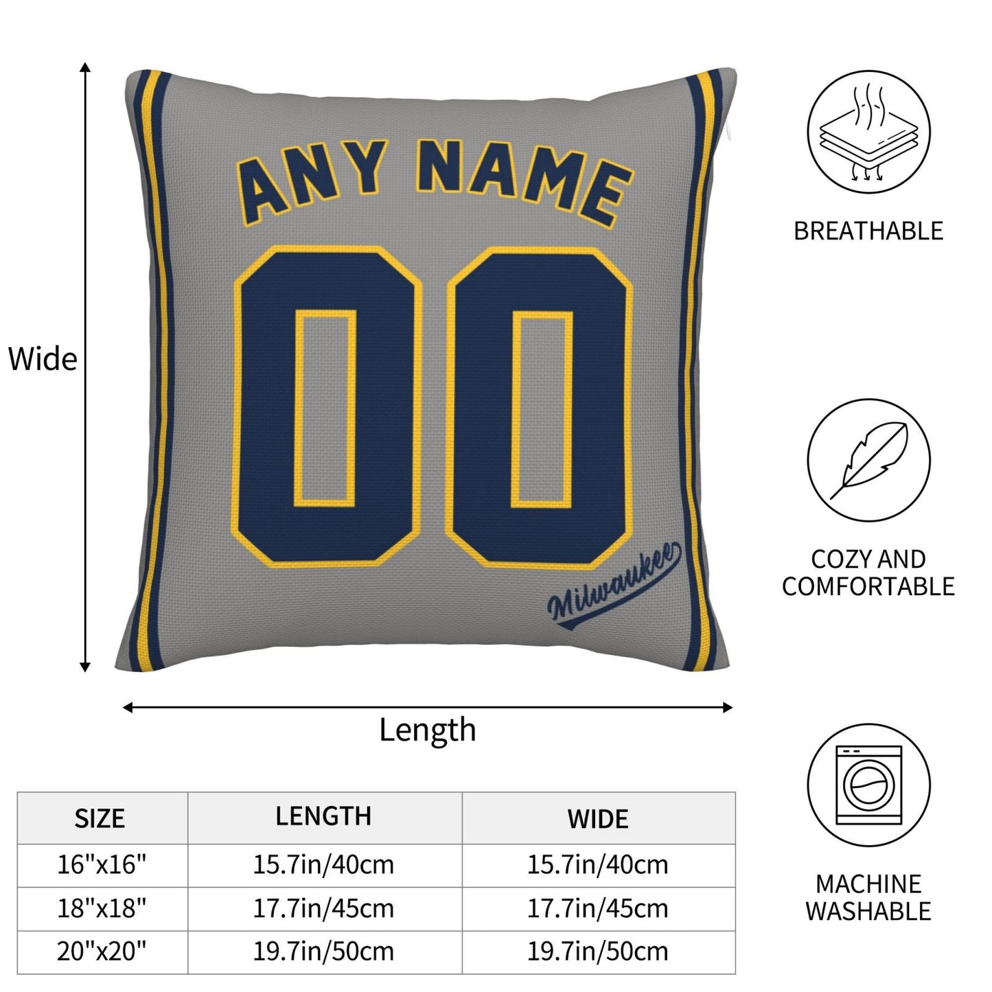 Custom Milwaukee Brewers Pillow Decorative Throw Pillow Case - Print Personalized Football Team Fans Name & Number Birthday Gift Football Pillows