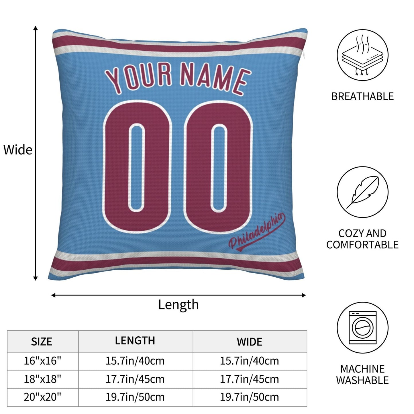 Custom Philadelphia Phillies Pillow Decorative Throw Pillow Case - Print Personalized Football Team Fans Name & Number Birthday Gift Football Pillows