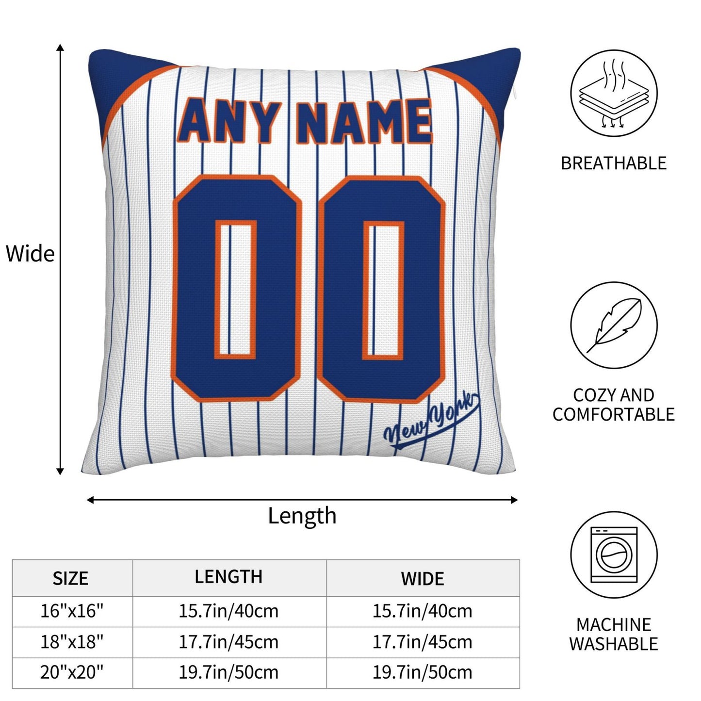 Custom New York Mets Pillow Decorative Throw Pillow Case - Print Personalized Football Team Fans Name & Number Birthday Gift Football Pillows