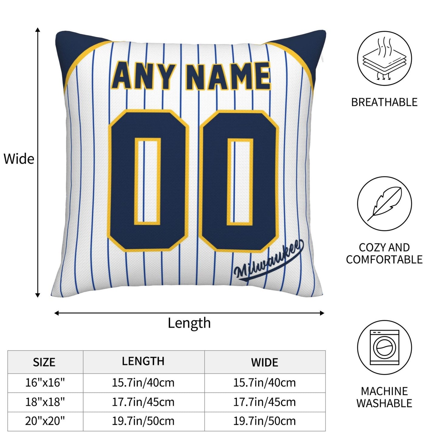 Custom Milwaukee Brewers Pillow Decorative Throw Pillow Case - Print Personalized Football Team Fans Name & Number Birthday Gift Football Pillows