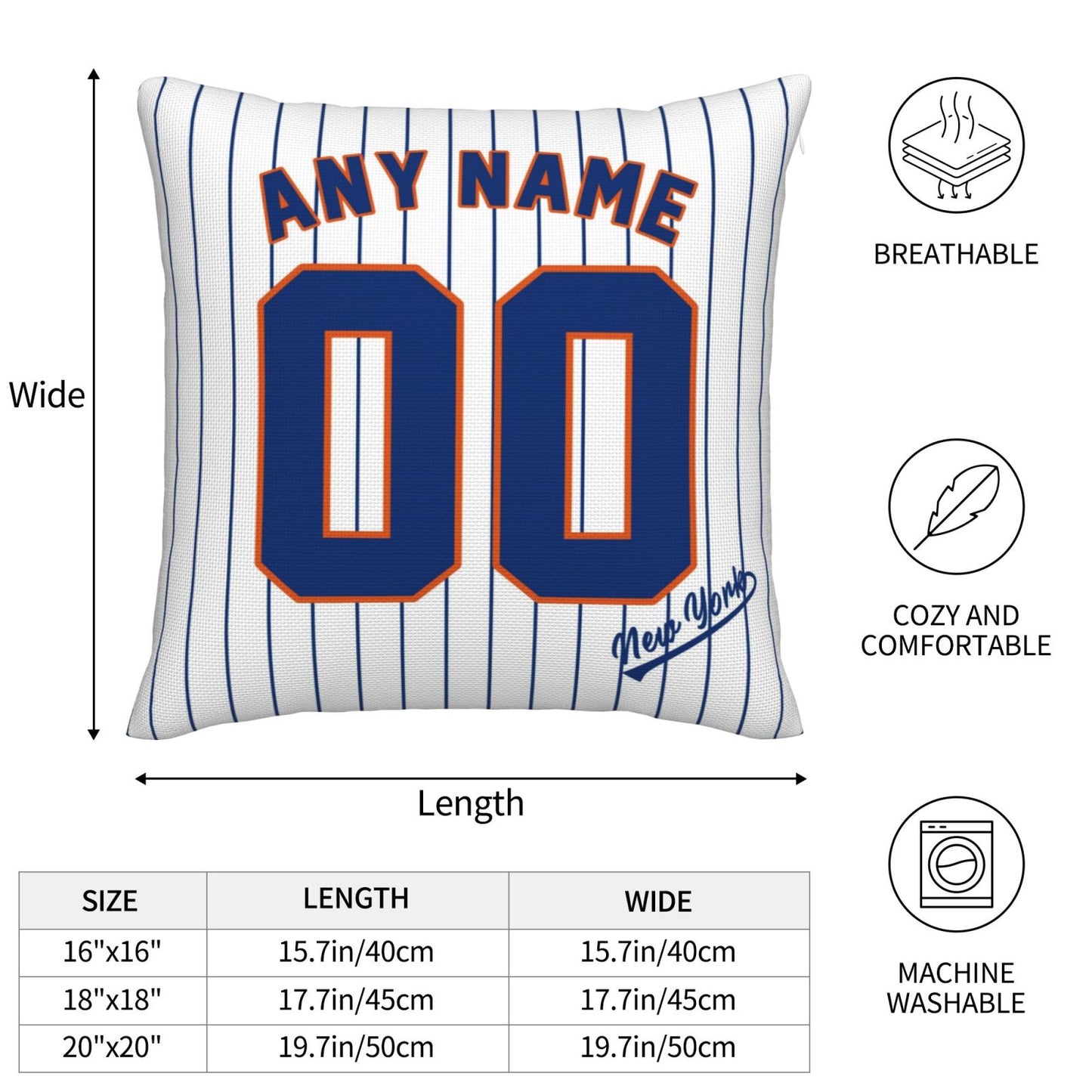 Custom New York Mets Pillow Decorative Throw Pillow Case - Print Personalized Football Team Fans Name & Number Birthday Gift Football Pillows