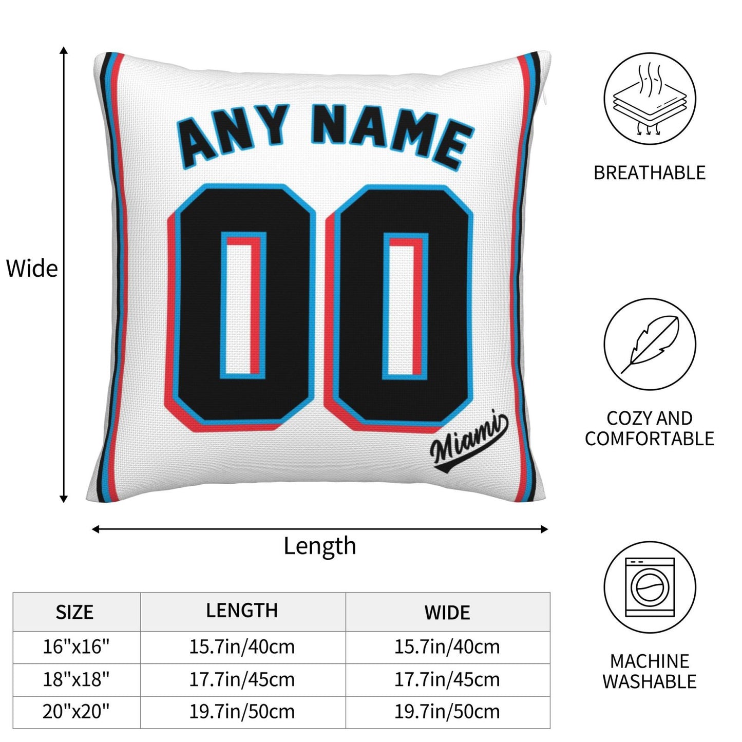 Custom Miami Marlins Pillow Decorative Throw Pillow Case - Print Personalized Football Team Fans Name & Number Birthday Gift Football Pillows