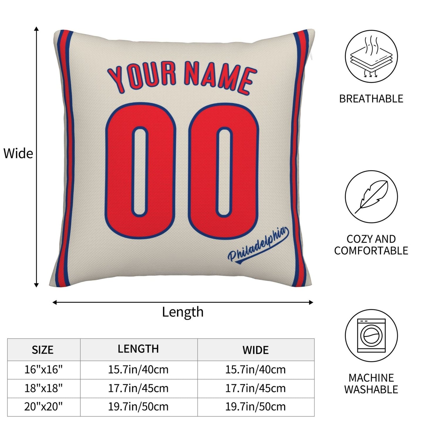 Custom Philadelphia Phillies Pillow Decorative Throw Pillow Case - Print Personalized Football Team Fans Name & Number Birthday Gift Football Pillows