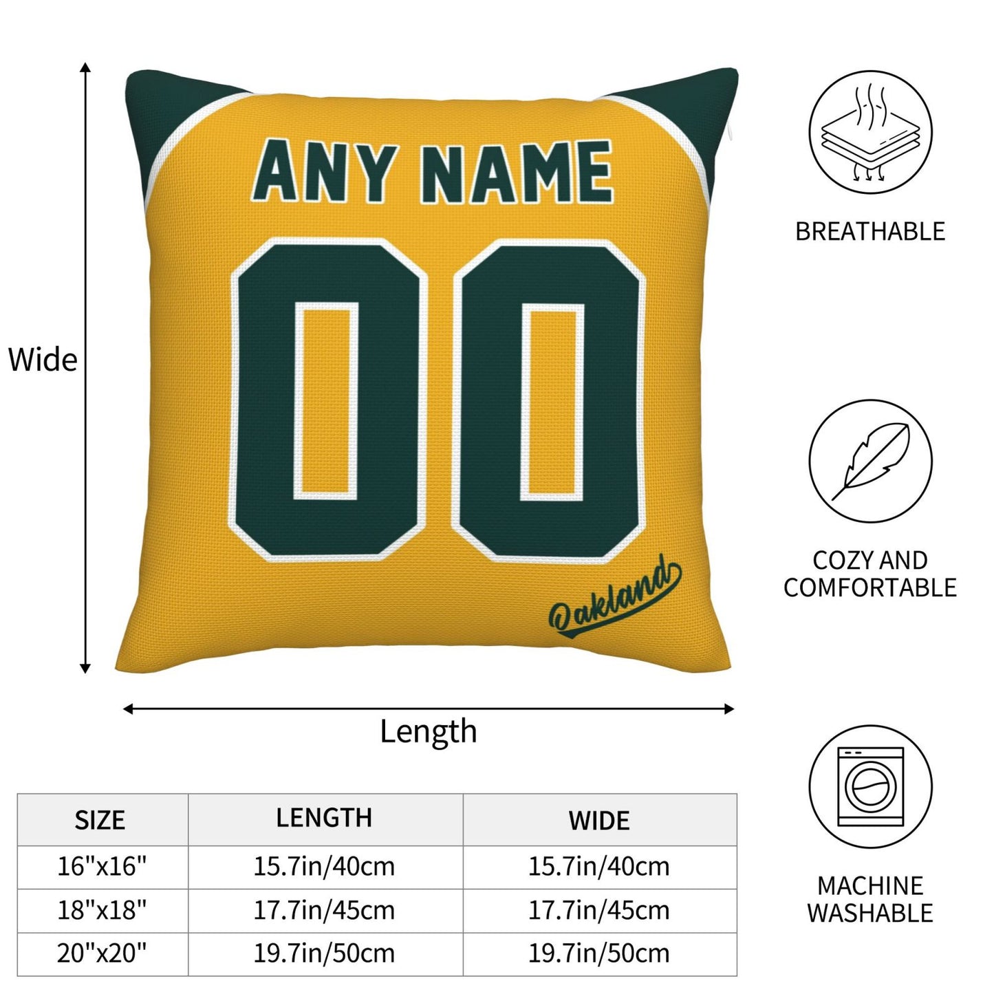 Custom Oakland Athletics Pillow Decorative Throw Pillow Case - Print Personalized Football Team Fans Name & Number Birthday Gift Football Pillows