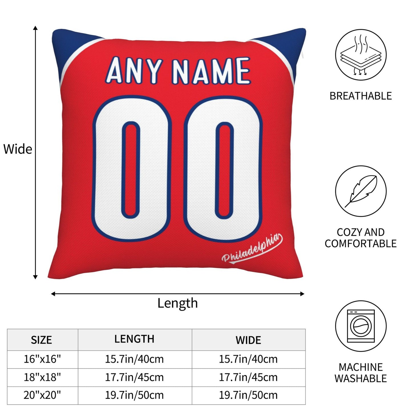 Custom Philadelphia Phillies Pillow Decorative Throw Pillow Case - Print Personalized Football Team Fans Name & Number Birthday Gift Football Pillows