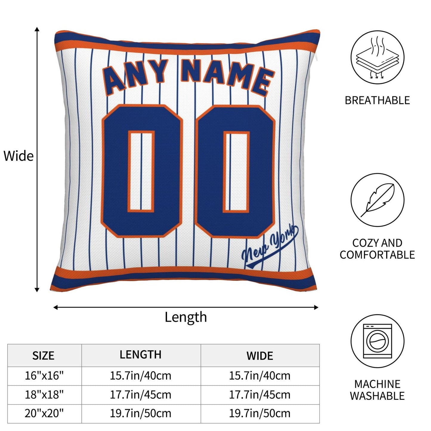 Custom New York Mets Pillow Decorative Throw Pillow Case - Print Personalized Football Team Fans Name & Number Birthday Gift Football Pillows