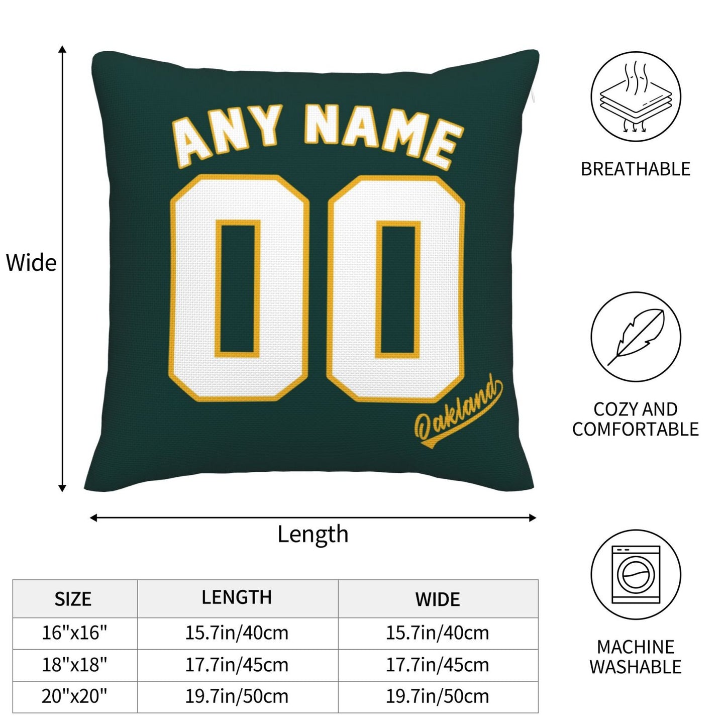 Custom Oakland Athletics Pillow Decorative Throw Pillow Case - Print Personalized Football Team Fans Name & Number Birthday Gift Football Pillows