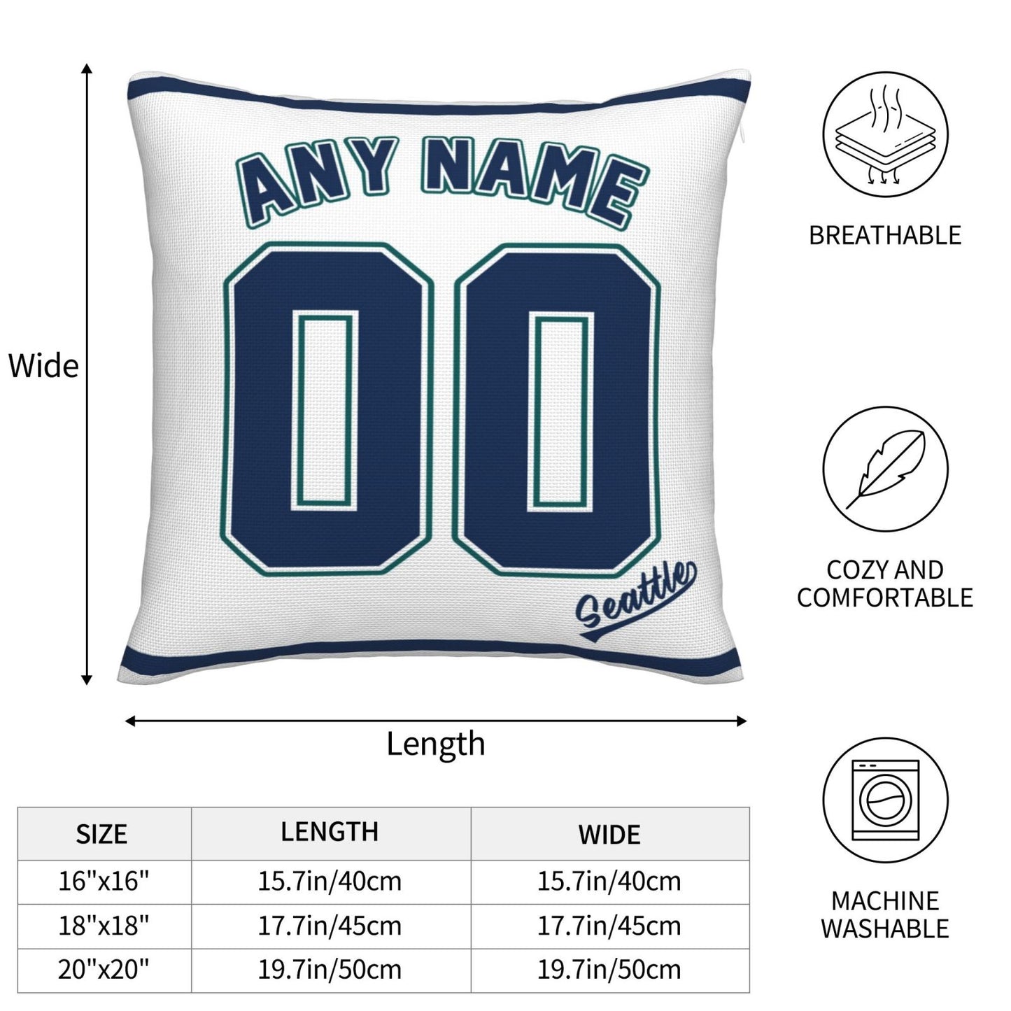 Custom Seattle Mariners Pillow Decorative Throw Pillow Case - Print Personalized Football Team Fans Name & Number Birthday Gift Football Pillows