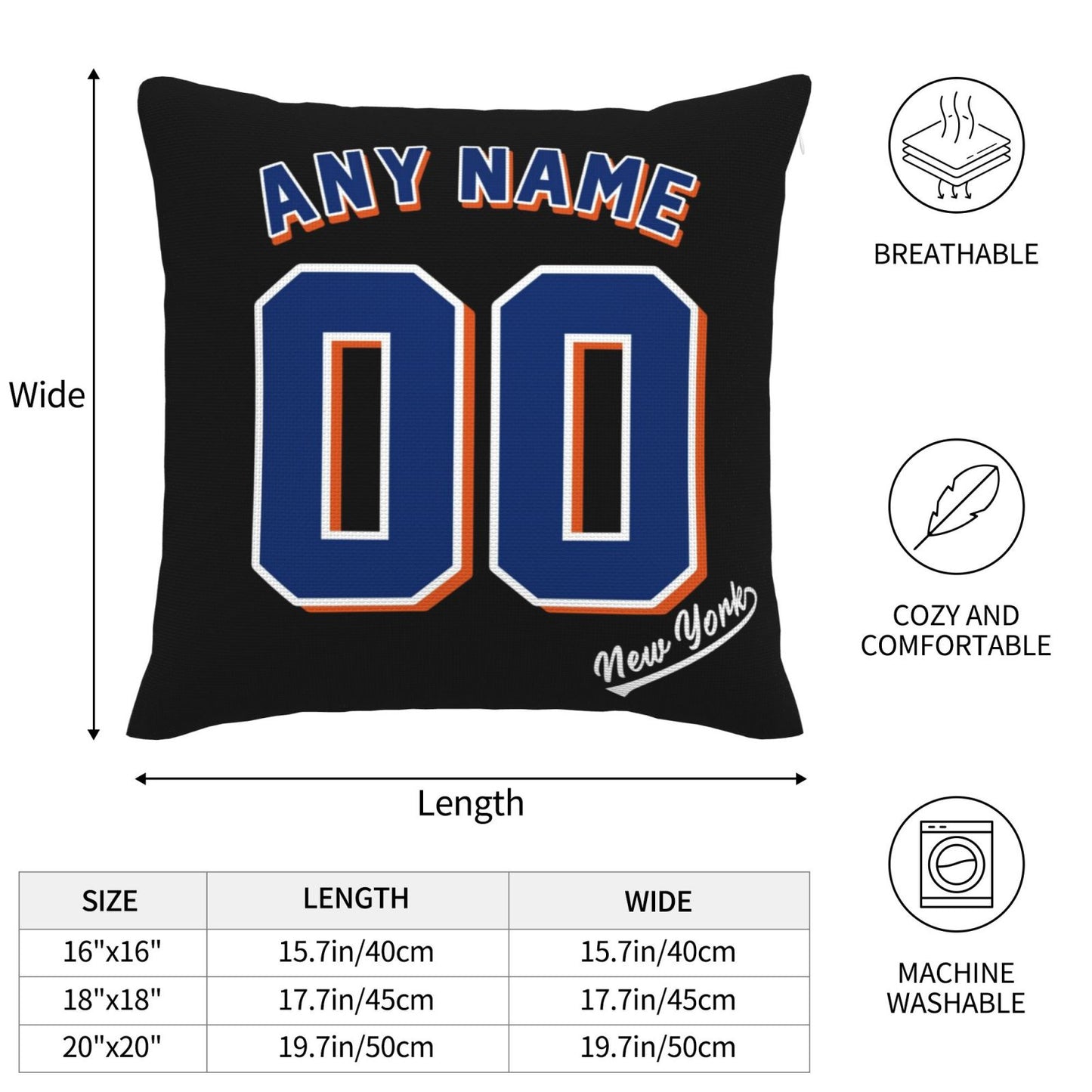 Custom New York Mets Pillow Decorative Throw Pillow Case - Print Personalized Football Team Fans Name & Number Birthday Gift Football Pillows
