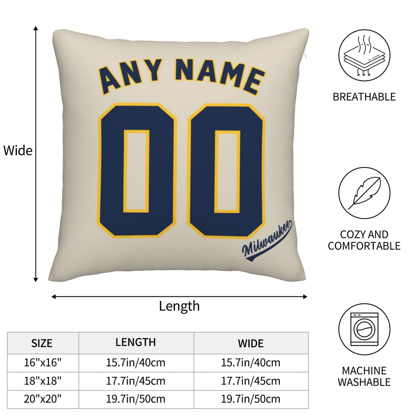 Custom Milwaukee Brewers Pillow Decorative Throw Pillow Case - Print Personalized Football Team Fans Name & Number Birthday Gift Football Pillows