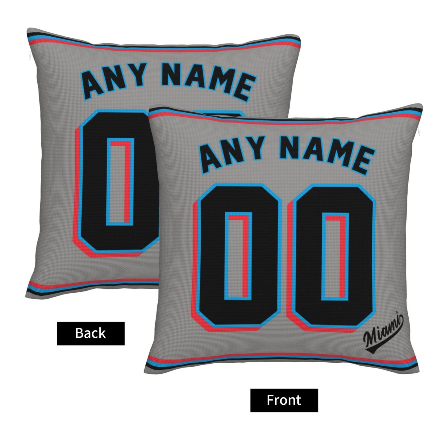 Custom Miami Marlins Pillow Decorative Throw Pillow Case - Print Personalized Football Team Fans Name & Number Birthday Gift Football Pillows