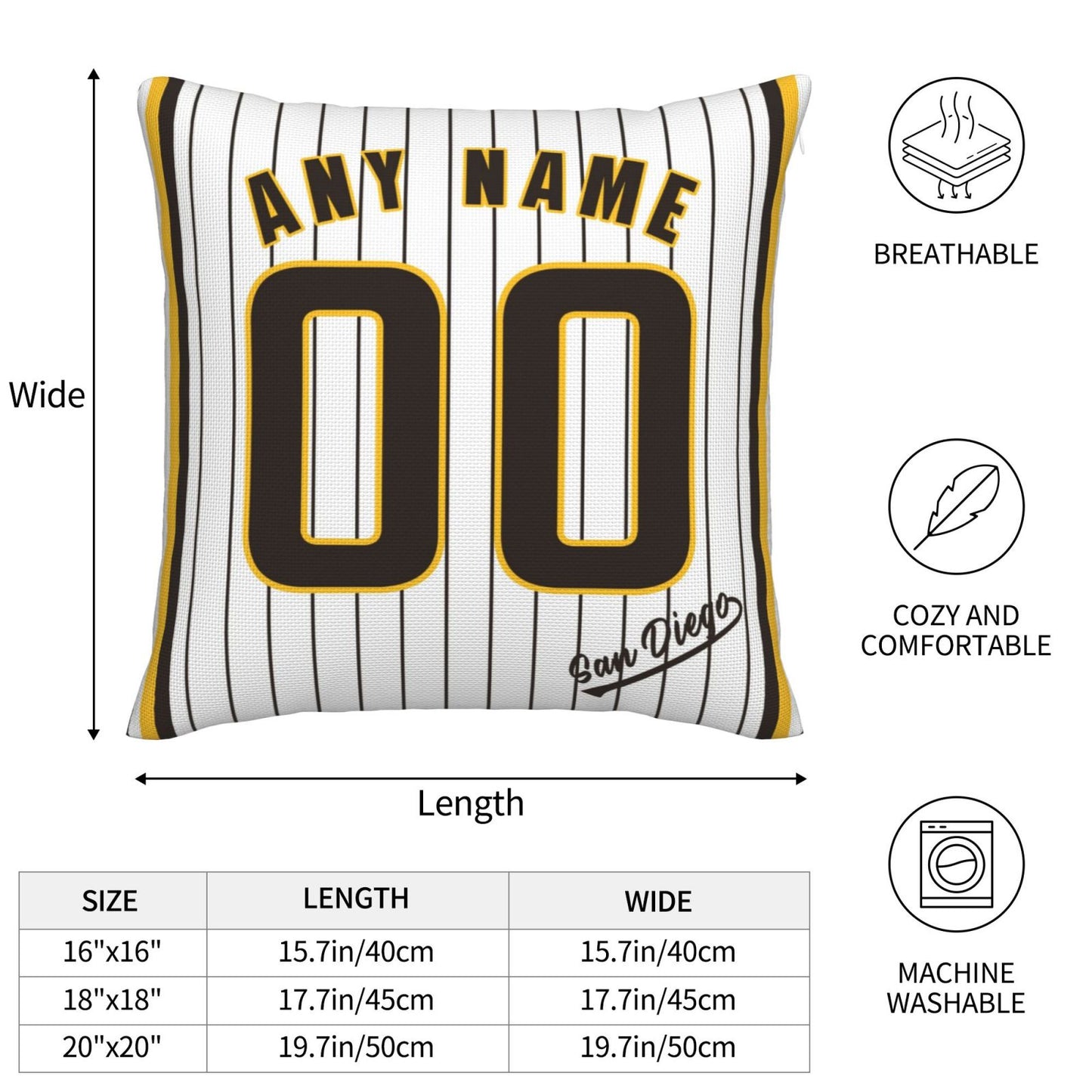 Custom San Diego Padres Pillow Decorative Throw Pillow Case - Print Personalized Football Team Fans Name & Number Birthday Gift Football Pillows