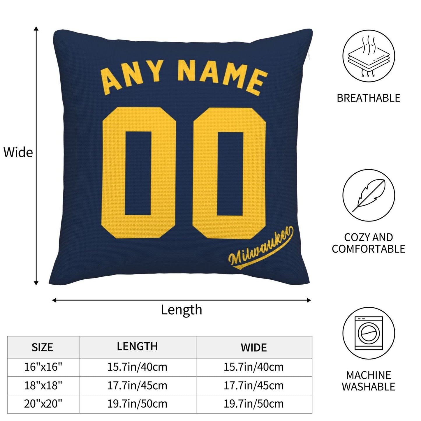 Custom Milwaukee Brewers Pillow Decorative Throw Pillow Case - Print Personalized Football Team Fans Name & Number Birthday Gift Football Pillows
