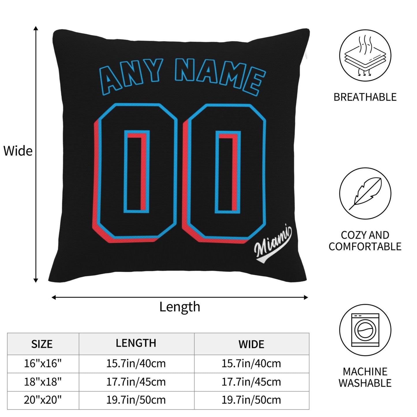 Custom Miami Marlins Pillow Decorative Throw Pillow Case - Print Personalized Football Team Fans Name & Number Birthday Gift Football Pillows