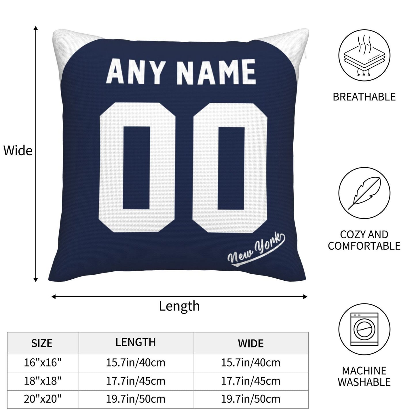 Custom New York Yankees Pillow Decorative Throw Pillow Case - Print Personalized Football Team Fans Name & Number Birthday Gift Football Pillows