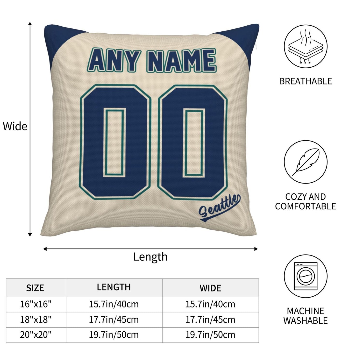Custom Seattle Mariners Pillow Decorative Throw Pillow Case - Print Personalized Football Team Fans Name & Number Birthday Gift Football Pillows