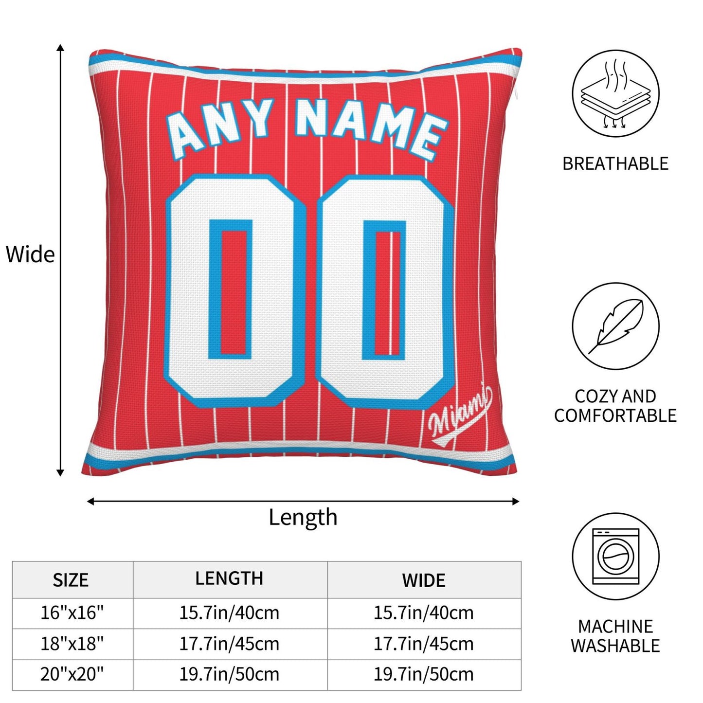 Custom Miami Marlins Pillow Decorative Throw Pillow Case - Print Personalized Football Team Fans Name & Number Birthday Gift Football Pillows