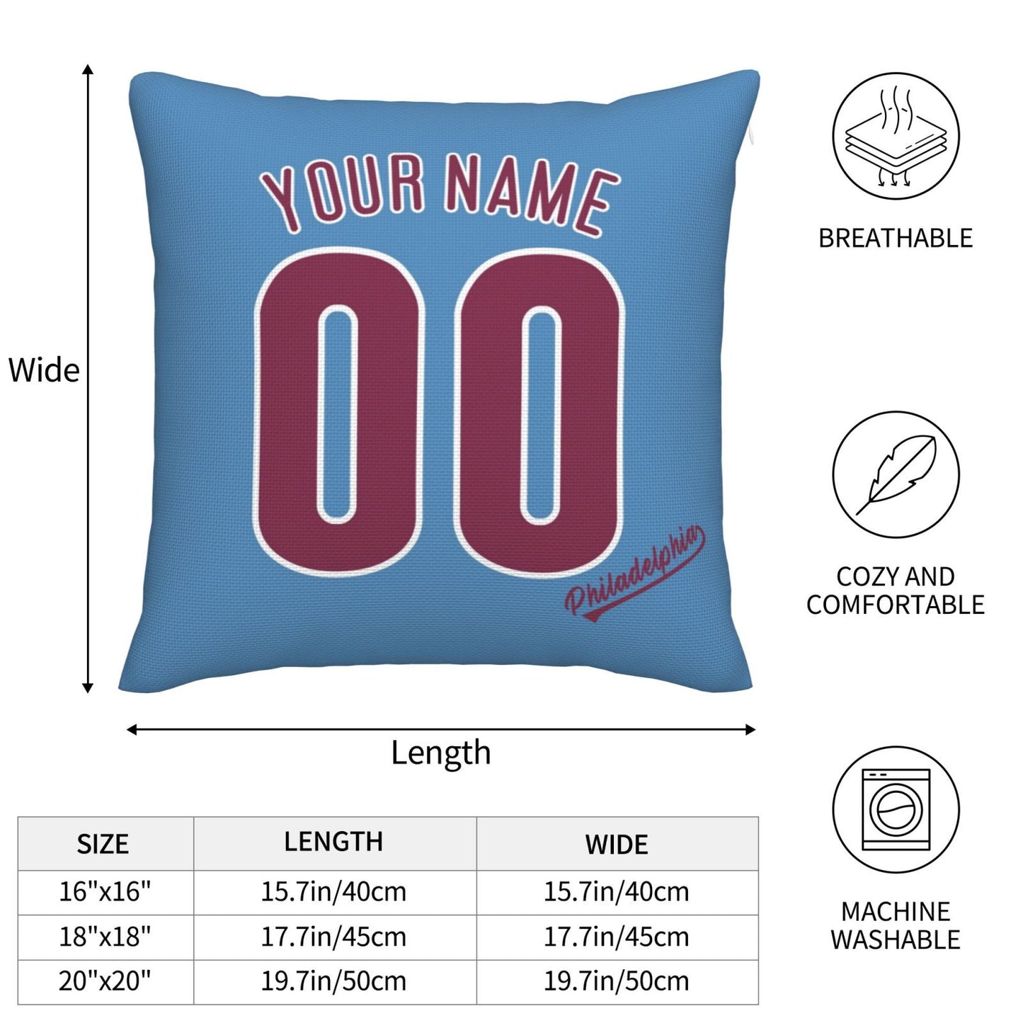 Custom Philadelphia Phillies Pillow Decorative Throw Pillow Case - Print Personalized Football Team Fans Name & Number Birthday Gift Football Pillows