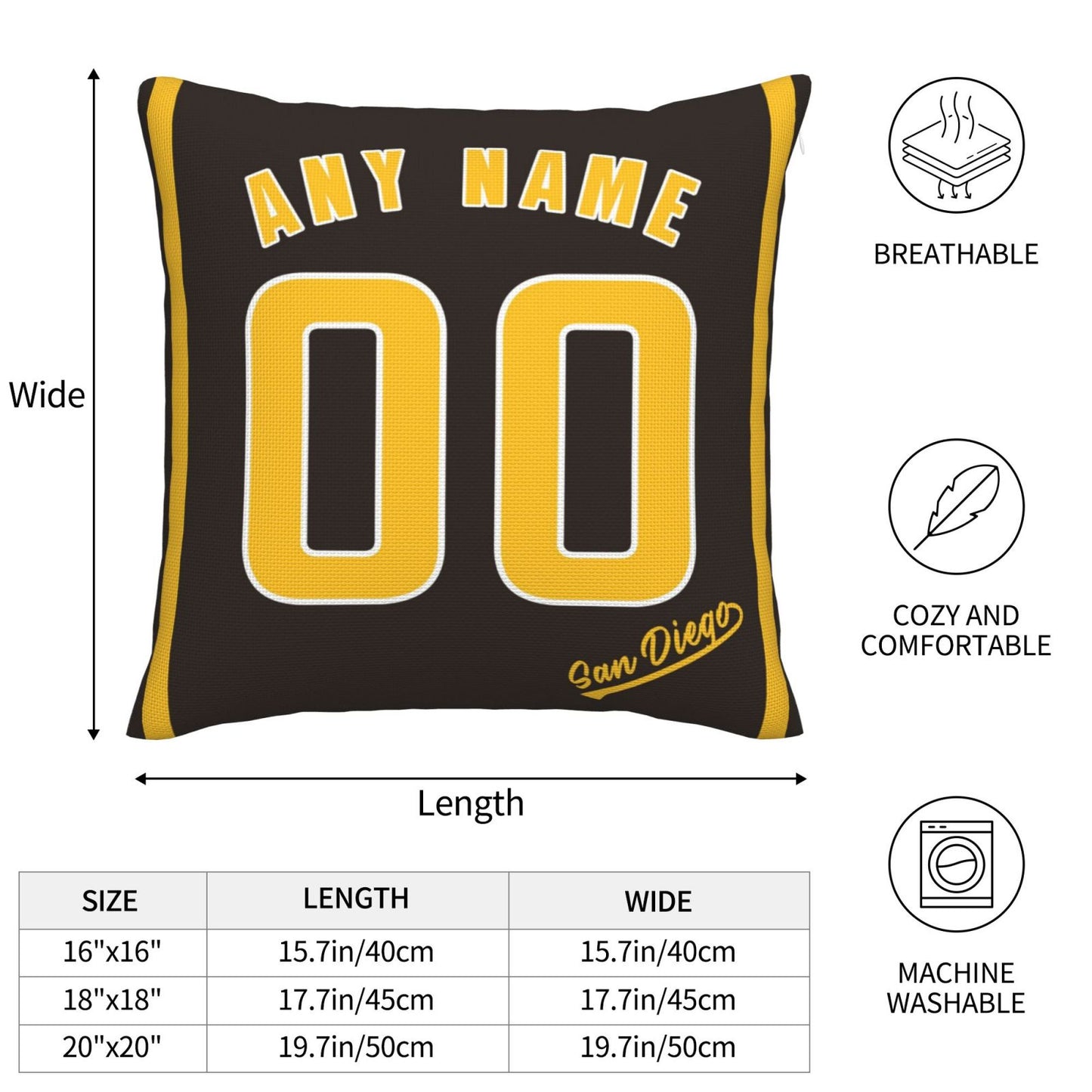 Custom San Diego Padres Pillow Decorative Throw Pillow Case - Print Personalized Football Team Fans Name & Number Birthday Gift Football Pillows