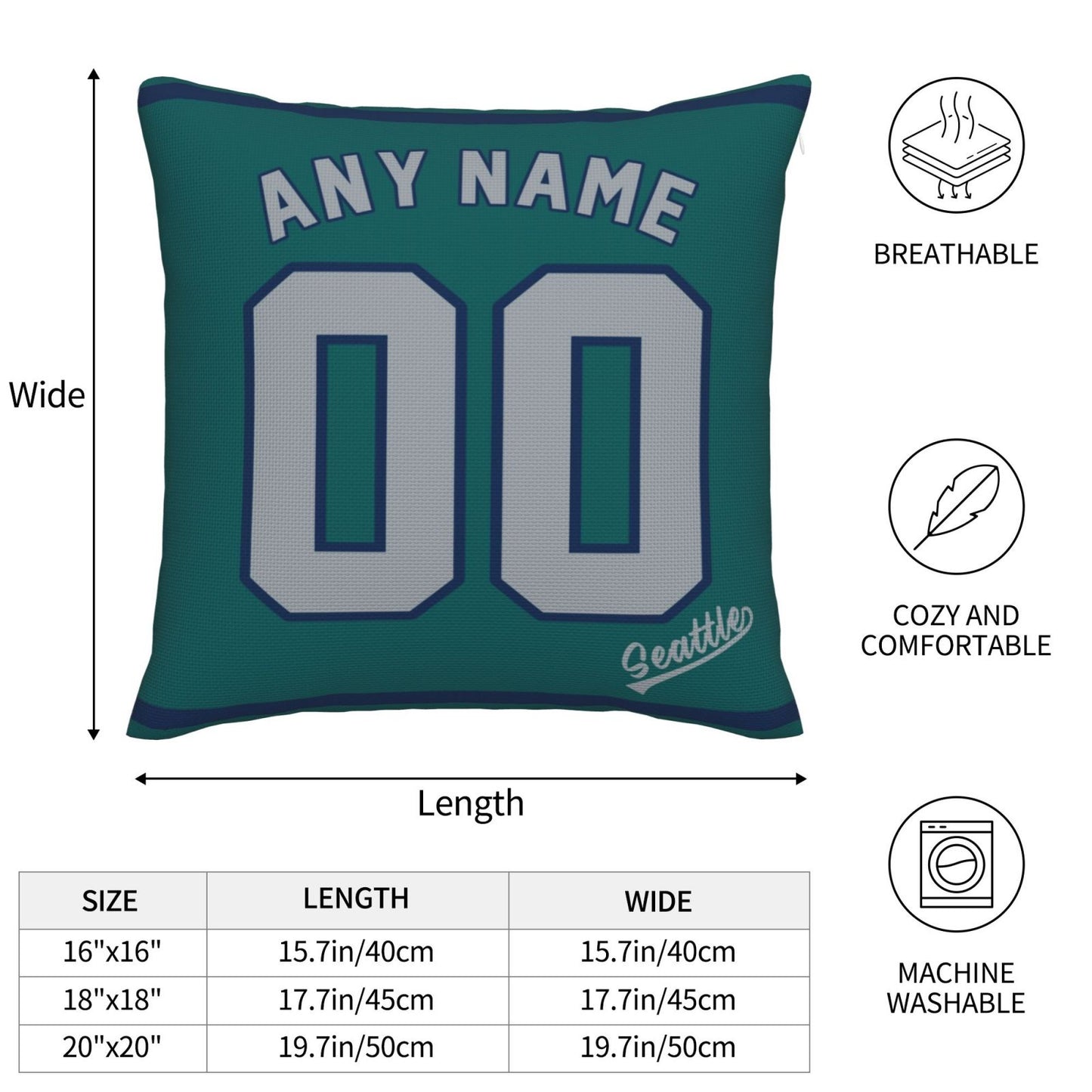 Custom Seattle Mariners Pillow Decorative Throw Pillow Case - Print Personalized Football Team Fans Name & Number Birthday Gift Football Pillows