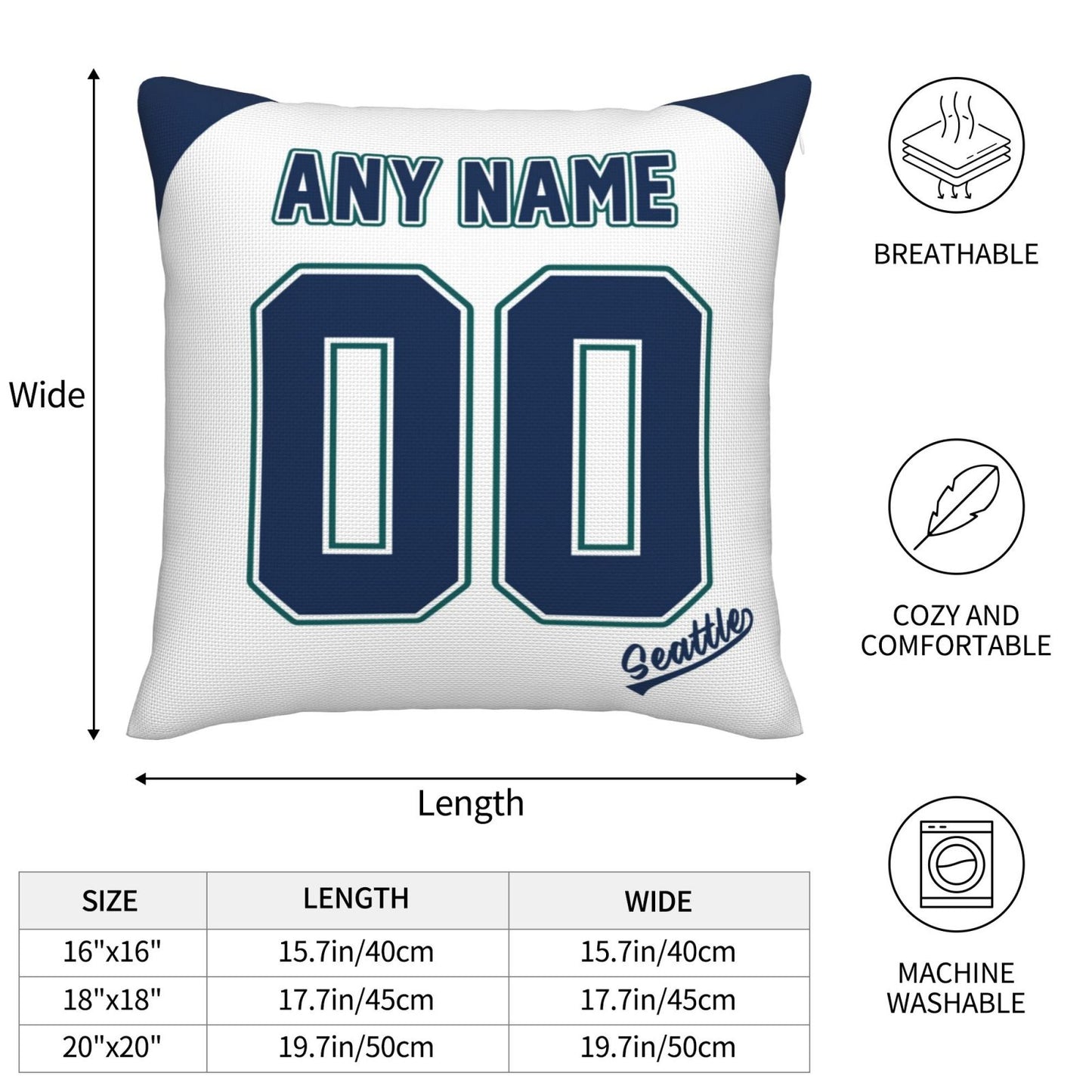 Custom Seattle Mariners Pillow Decorative Throw Pillow Case - Print Personalized Football Team Fans Name & Number Birthday Gift Football Pillows