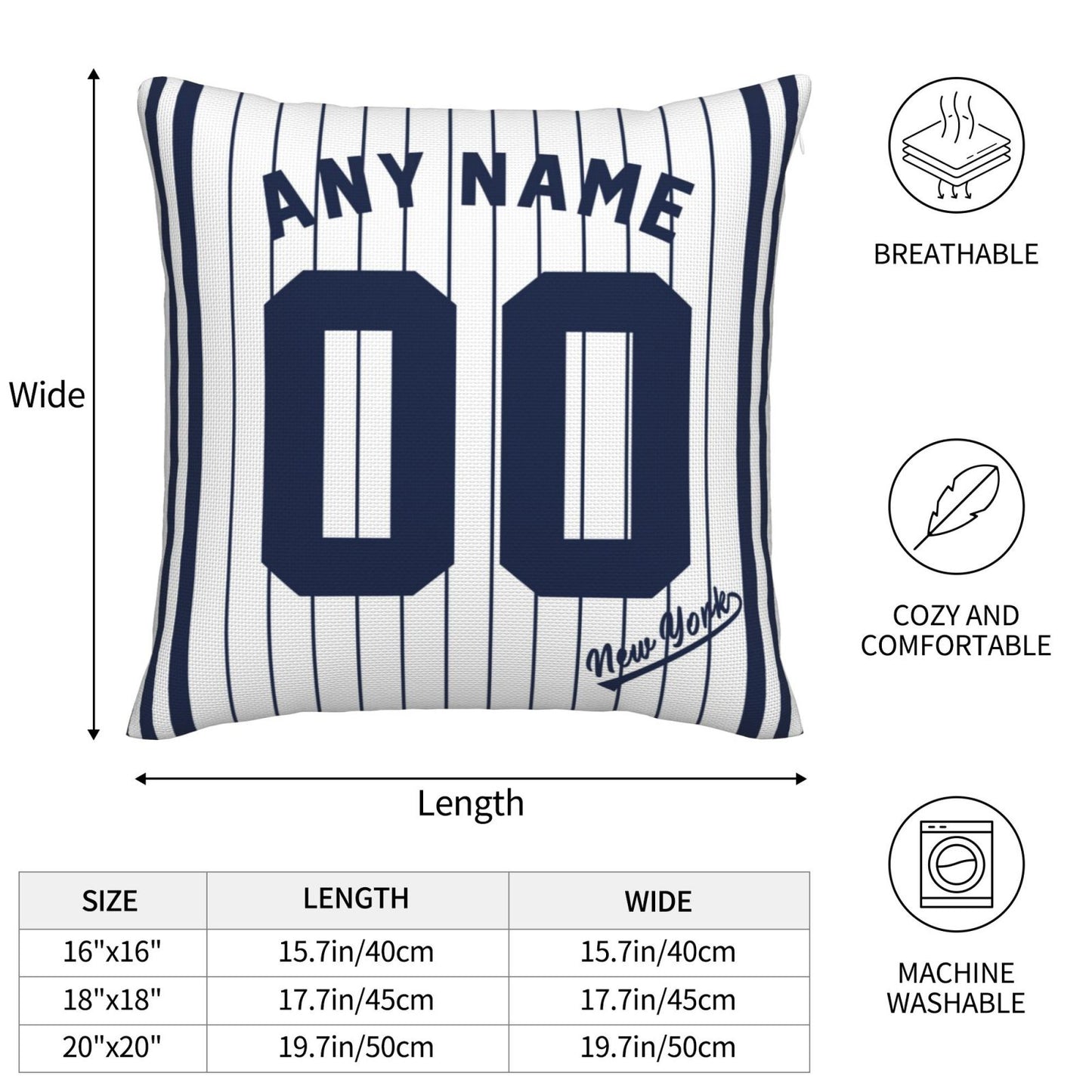 Custom New York Yankees Pillow Decorative Throw Pillow Case - Print Personalized Football Team Fans Name & Number Birthday Gift Football Pillows