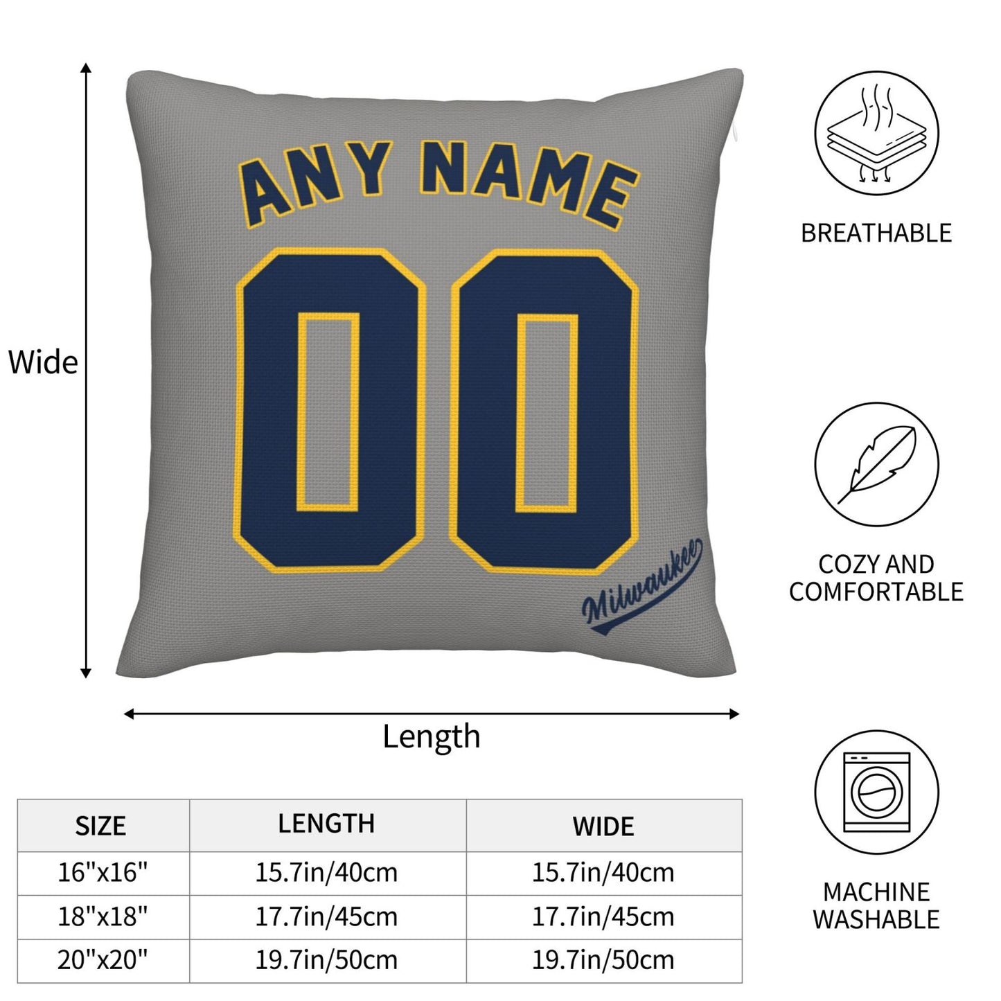 Custom Milwaukee Brewers Pillow Decorative Throw Pillow Case - Print Personalized Football Team Fans Name & Number Birthday Gift Football Pillows