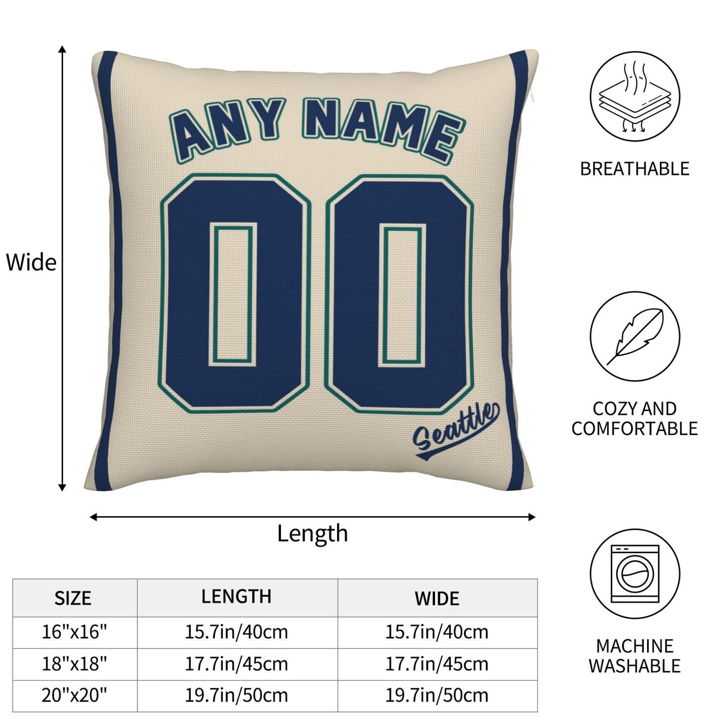 Custom Seattle Mariners Pillow Decorative Throw Pillow Case - Print Personalized Football Team Fans Name & Number Birthday Gift Football Pillows