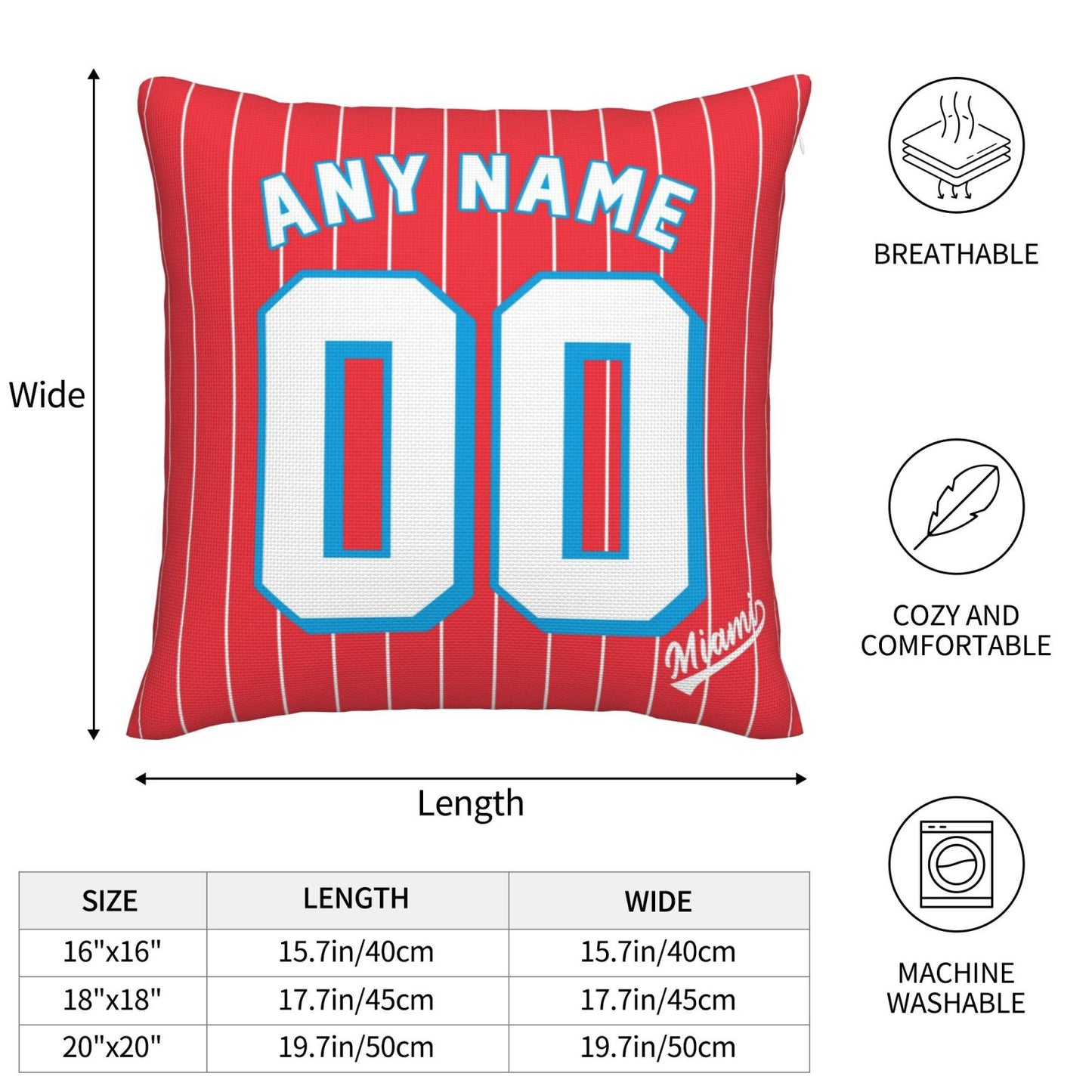 Custom Miami Marlins Pillow Decorative Throw Pillow Case - Print Personalized Football Team Fans Name & Number Birthday Gift Football Pillows