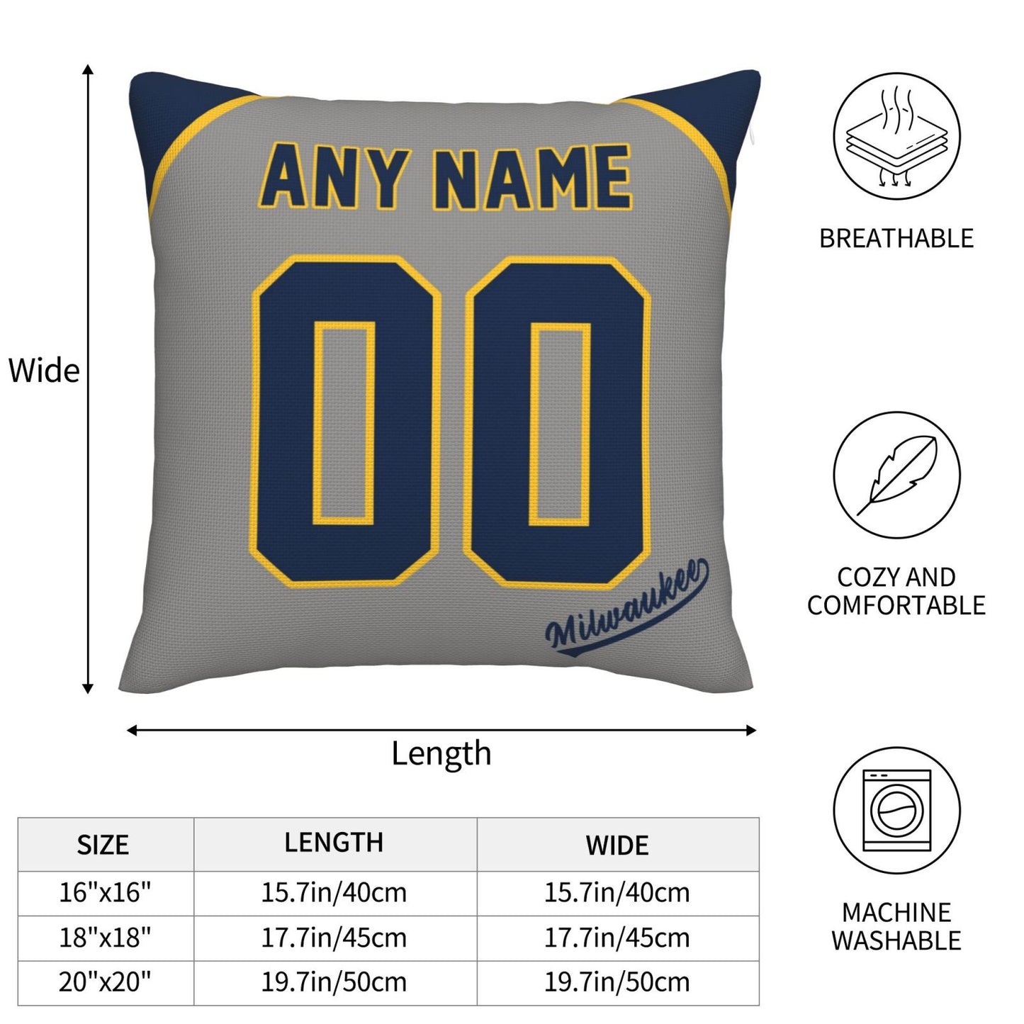 Custom Milwaukee Brewers Pillow Decorative Throw Pillow Case - Print Personalized Football Team Fans Name & Number Birthday Gift Football Pillows