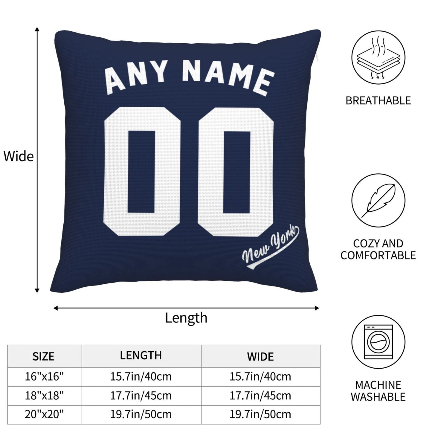 Custom New York Yankees Pillow Decorative Throw Pillow Case - Print Personalized Football Team Fans Name & Number Birthday Gift Football Pillows