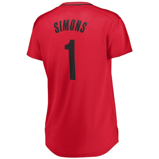 P.Trail Blazers #1 Anfernee Simons Fanatics Branded Women's Fast Break Player Jersey Red Statement Edition Stitched American Basketball Jersey